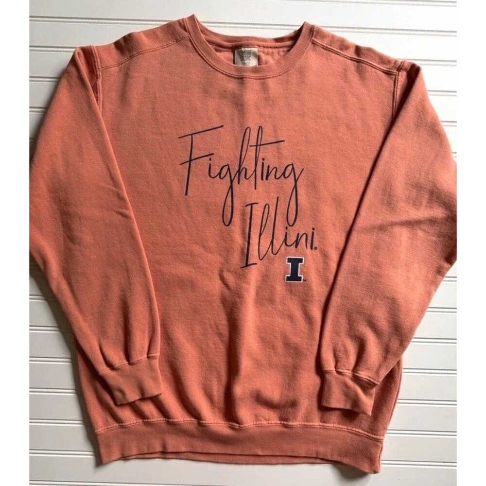 Comfort Colors Illinois Fighting Illini Crewneck Sweatshirt Coral Size M